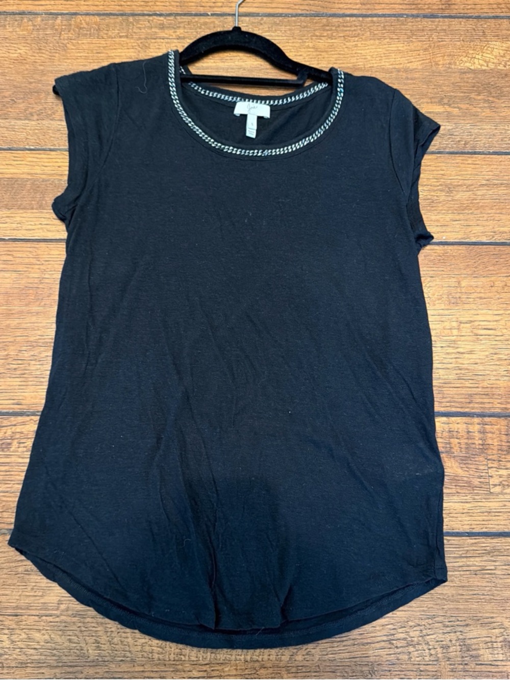 Joie Black Tank Top with Chain-Trim Neckline